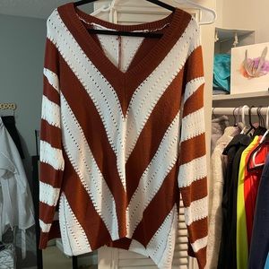 striped v-neck sweater